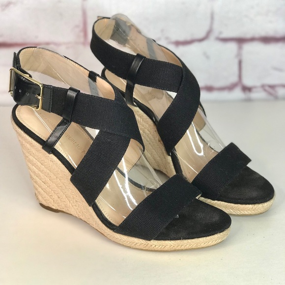 BANANA REPUBLIC TECLA Black Canvas Sz 9 Espadrille Wedge Crossover Ankle Strap - Picture 16 of 16